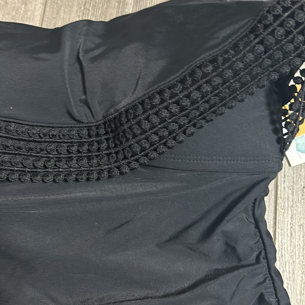 Black Womens X small Strapless Ruffle One Piece Swimsuit NWT - Picture 2 of 9